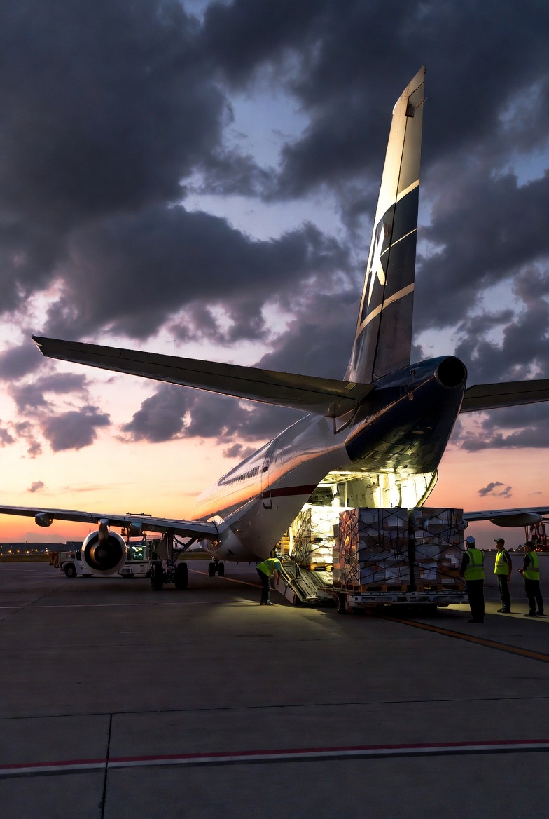Cargo airplane loading freight