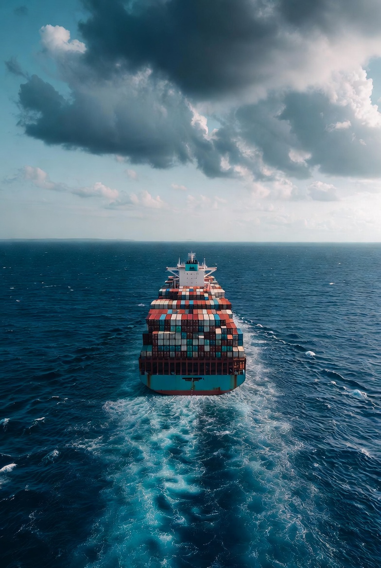 Container ship crossing the ocean